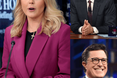 Karoline Leavitt Hijacks Colbert’s Stage in Explosive On-Air Clash—Audience Gasped, Show Abruptly Cut, and TV History Made!